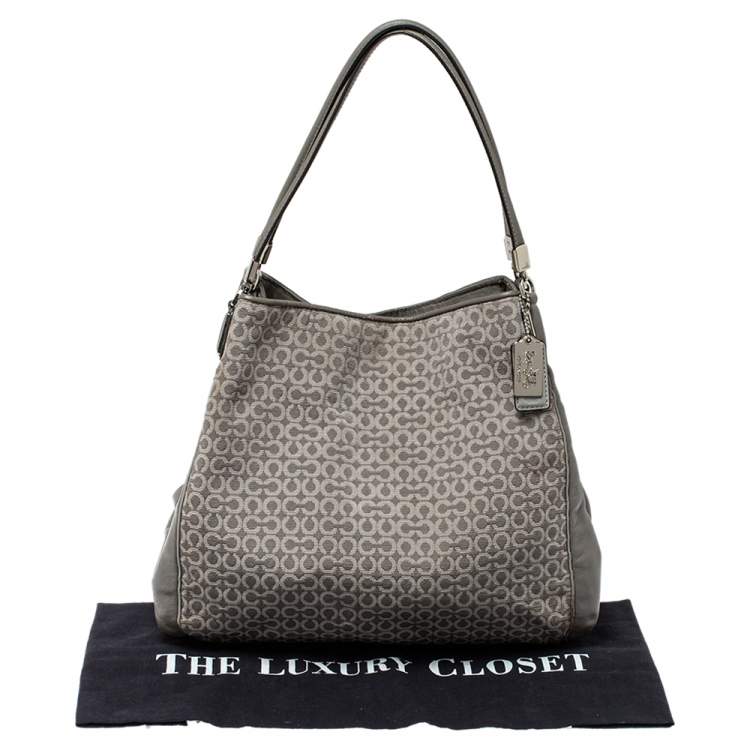 Pre Owned Coach Grey Signature Canvas and Leather Edie 31 Shoulder Bag