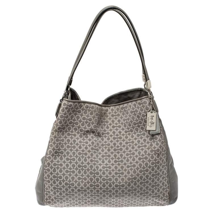 Coach Grey Signature Canvas and Leather Edie 31 Shoulder Bag Coach ...