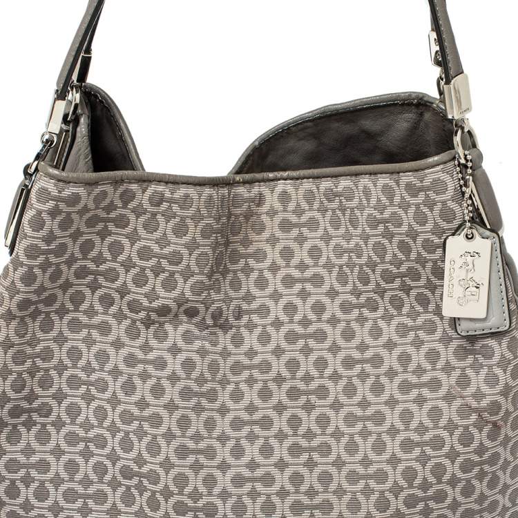 Pre Owned Coach Grey Signature Canvas and Leather Edie 31 Shoulder Bag
