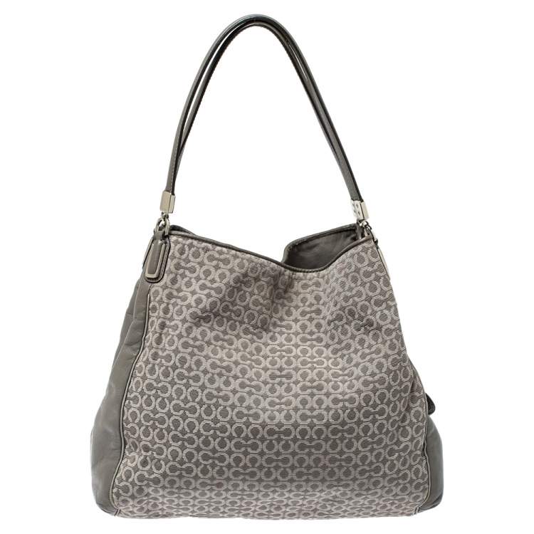 Pre Owned Coach Grey Signature Canvas and Leather Edie 31 Shoulder Bag
