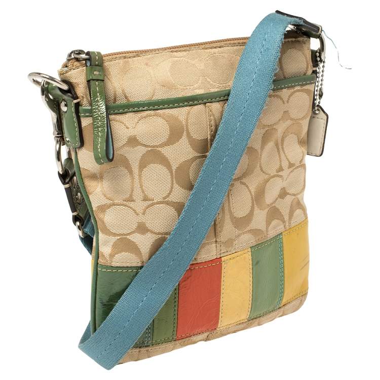 Pre Owned Coach Multicolor Canvas and Patent Leather Signature Messenger 