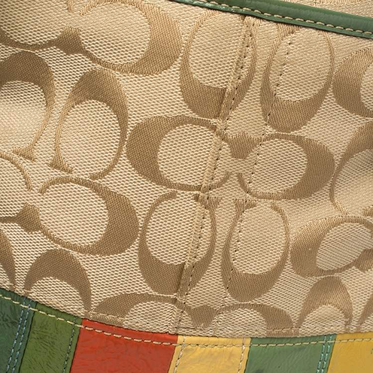 Pre Owned Coach Multicolor Canvas and Patent Leather Signature Messenger 