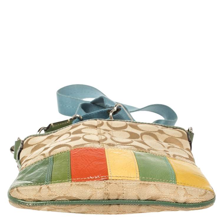 Pre Owned Coach Multicolor Canvas and Patent Leather Signature Messenger 