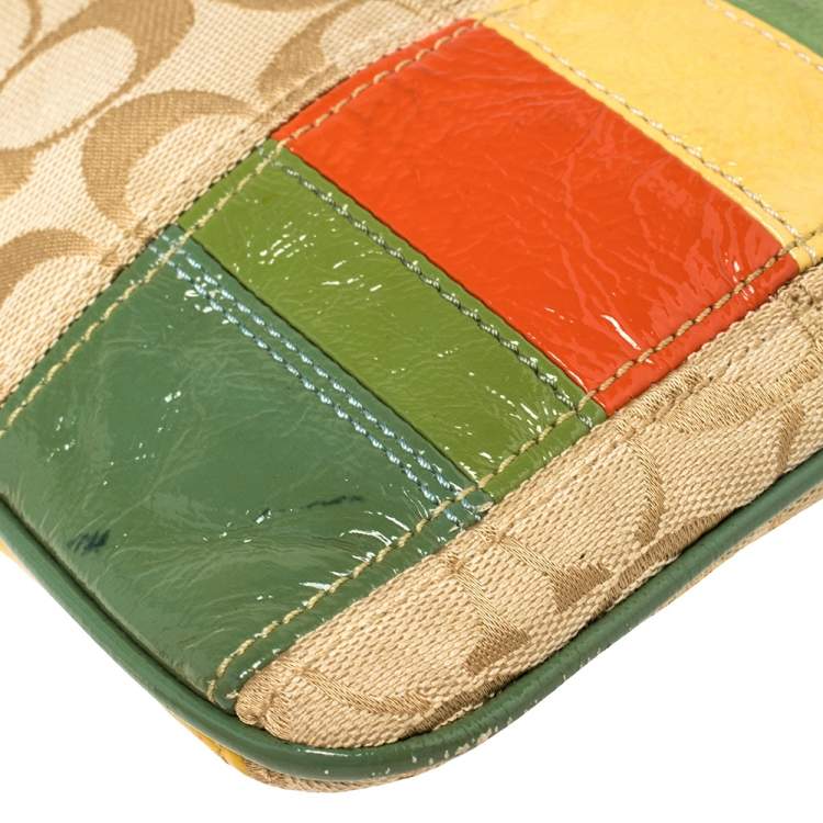 Pre Owned Coach Multicolor Canvas and Patent Leather Signature Messenger 