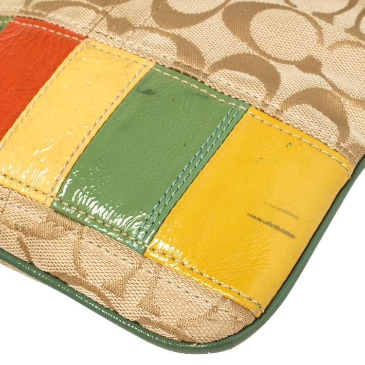 Pre Owned Coach Multicolor Canvas and Patent Leather Signature Messenger 