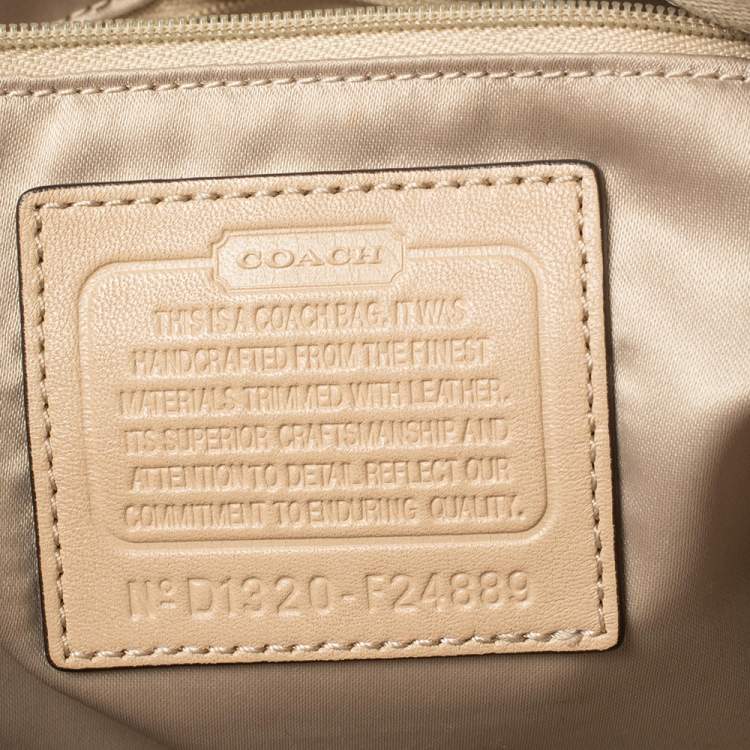 Pre Owned Coach Beige Signature Canvas And Python Embossed Leather Ashley Tote