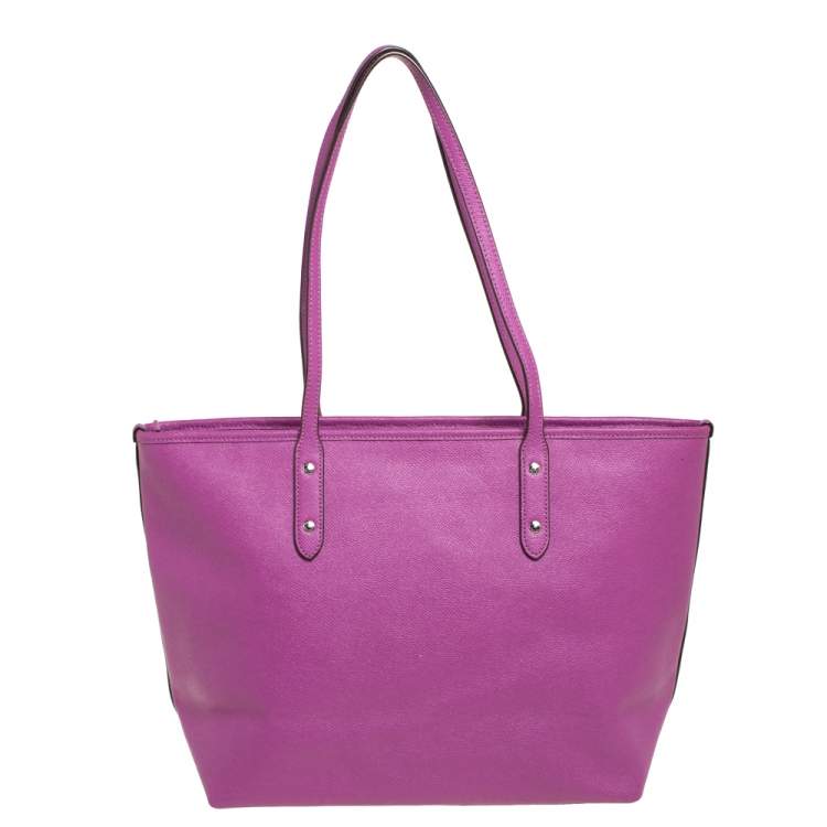 Pre Owned Coach Purple Pebbled Leather Town Tote 