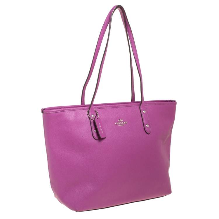 Pre Owned Coach Purple Pebbled Leather Town Tote 