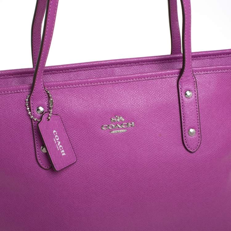 Pre Owned Coach Purple Pebbled Leather Town Tote 