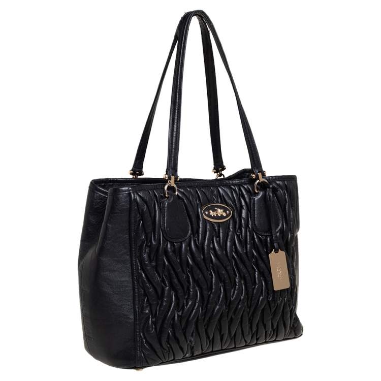 Pre Owned Coach Black Gathered Leather Kitt Carryall Tote