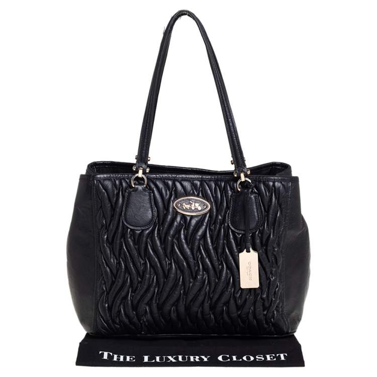 Pre Owned Coach Black Gathered Leather Kitt Carryall Tote