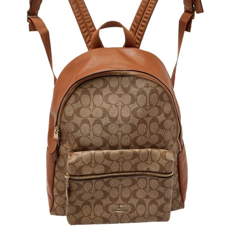 Pre Owned Coach Brown Signature Canvas Charlie Backpack
