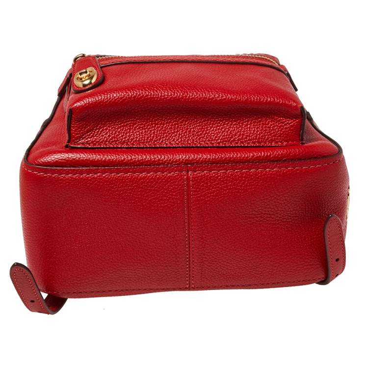 Pre Owned Coach Red Pebbled Leather Charlie Backpack