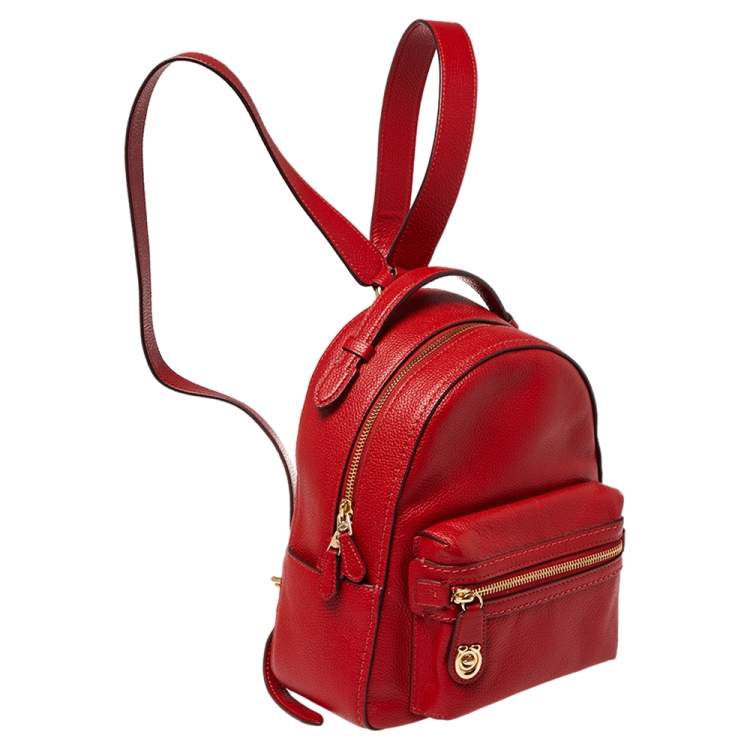 Pre Owned Coach Red Pebbled Leather Charlie Backpack