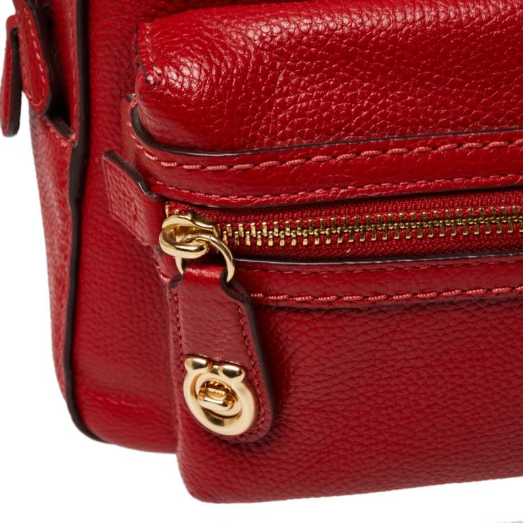Pre Owned Coach Red Pebbled Leather Charlie Backpack