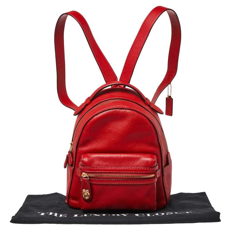 Pre Owned Coach Red Pebbled Leather Charlie Backpack