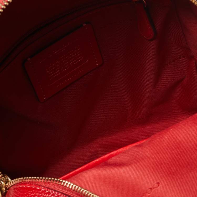 Pre Owned Coach Red Pebbled Leather Charlie Backpack