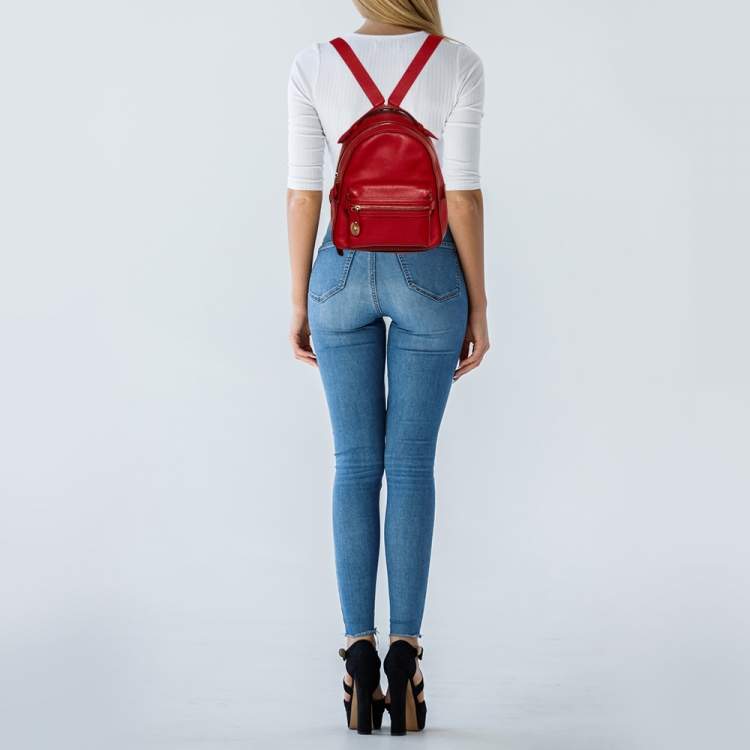 Pre Owned Coach Red Pebbled Leather Charlie Backpack