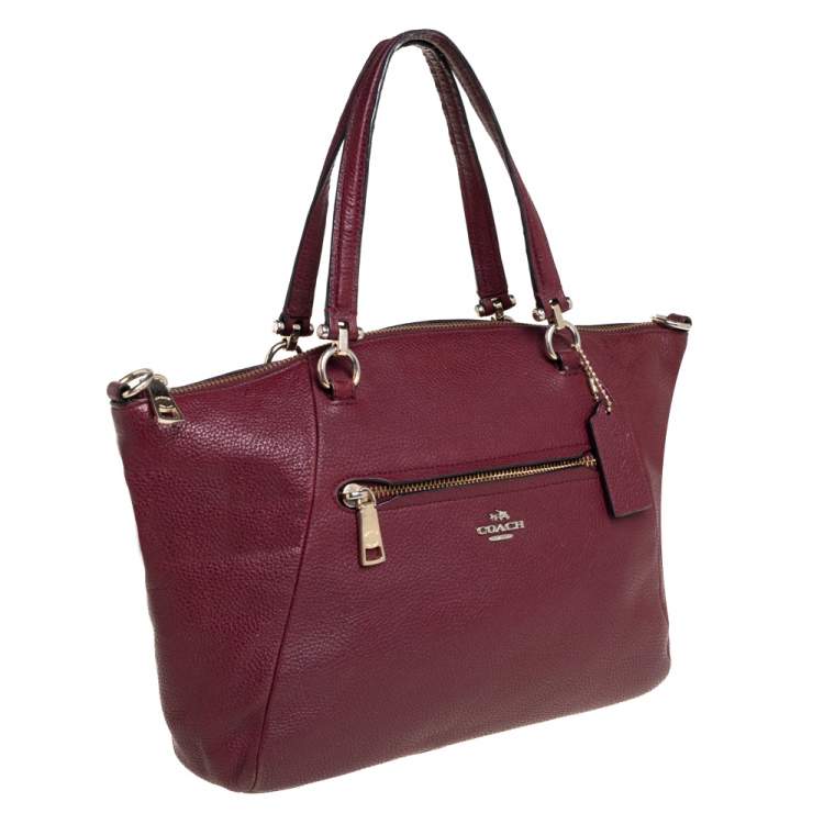 Pre Owned Coach Wine Red Pebbled Leather Prairie Satchel