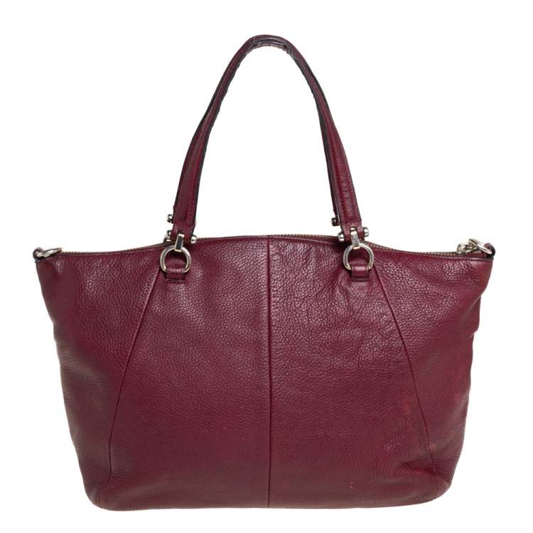 Pre Owned Coach Wine Red Pebbled Leather Prairie Satchel