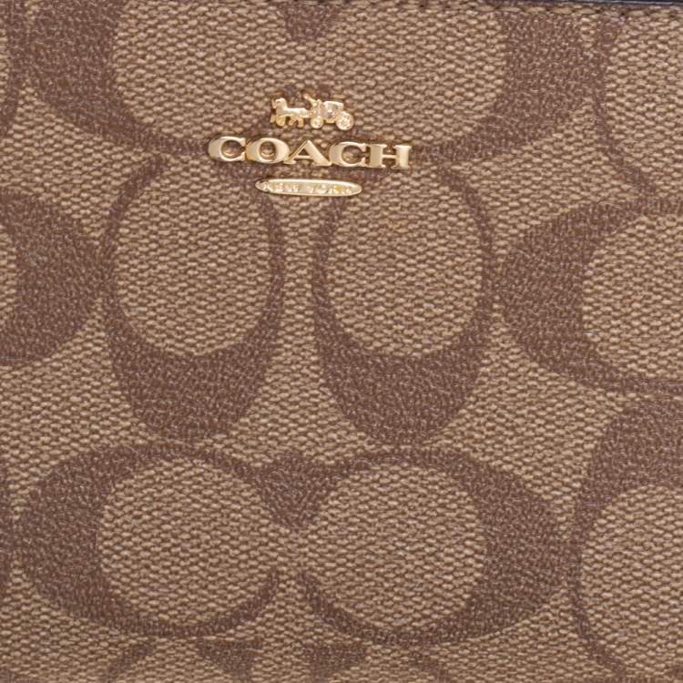 Pre Owned Coach Brown Signature Coated Canvas Wristlet Wallet
