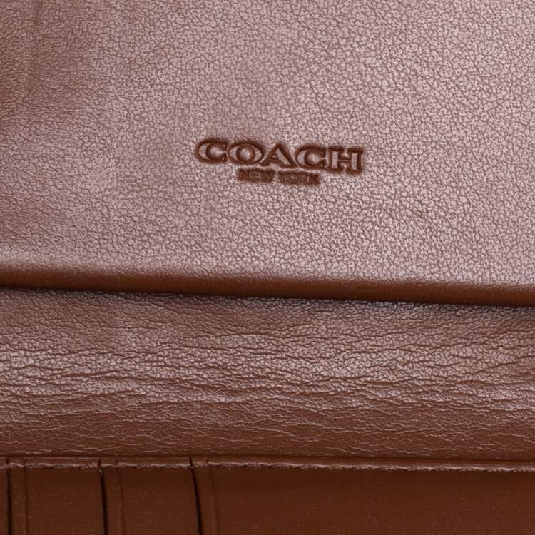 Pre Owned Coach Brown Signature Coated Canvas Wristlet Wallet
