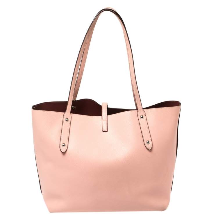 Pre Owned Coach Pink Leather Large Market Shopper Tote
