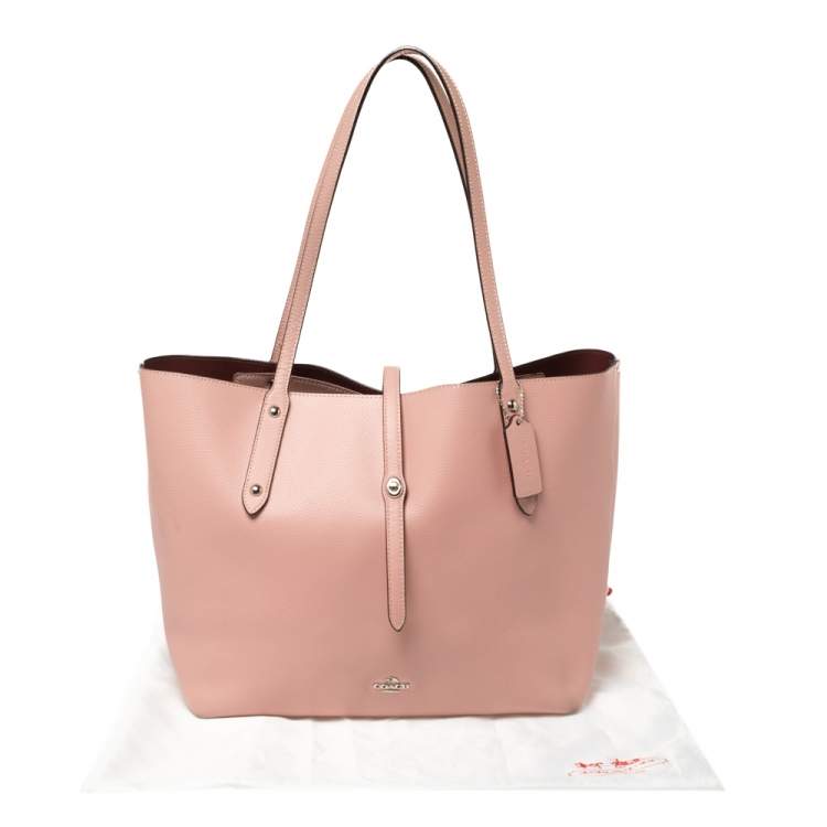 Pre Owned Coach Pink Leather Large Market Shopper Tote