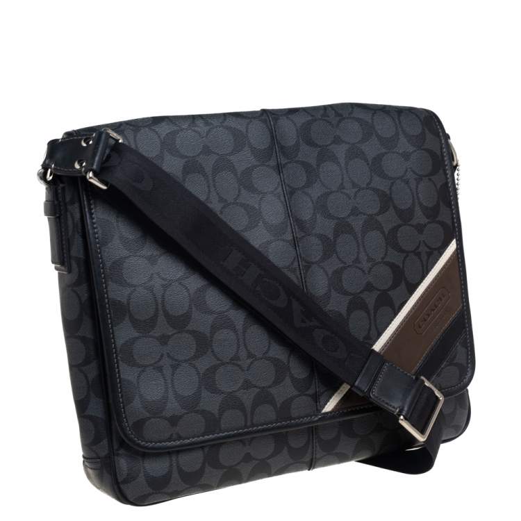 Pre Owned Coach Black/Grey Coated Canvas and Leather Messenger Bag