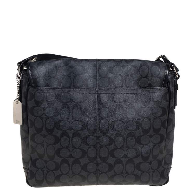 Pre Owned Coach Black/Grey Coated Canvas and Leather Messenger Bag