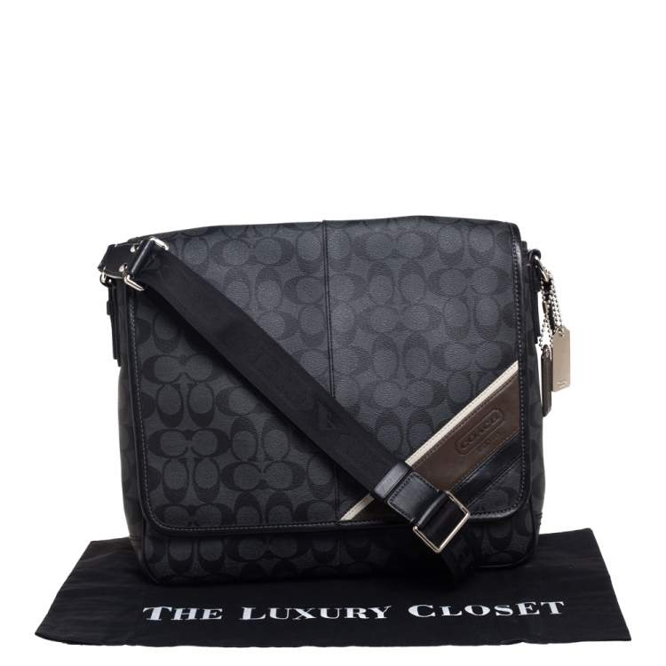 Pre Owned Coach Black/Grey Coated Canvas and Leather Messenger Bag