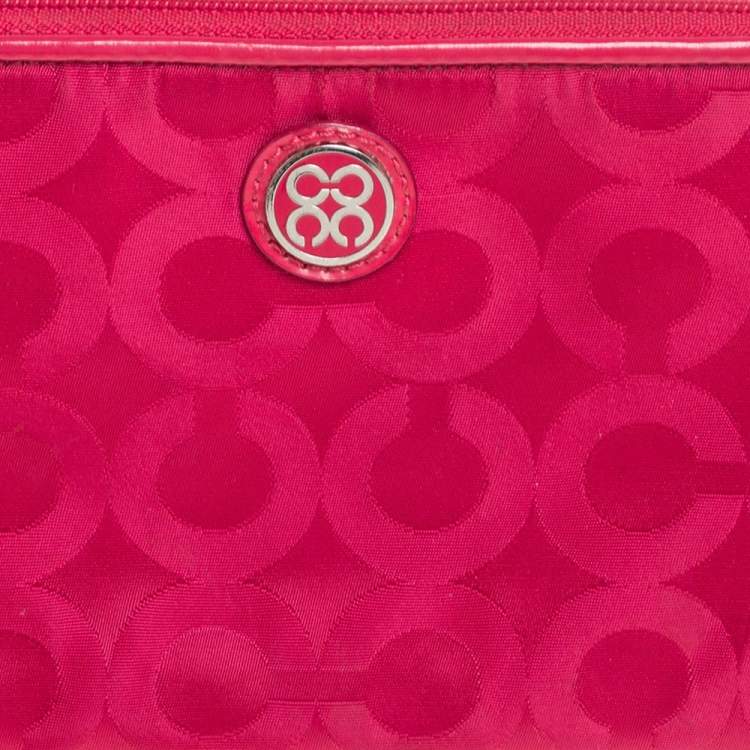 Pre Owned Coach Fuchsia Signature Nylon Wristlet Pochette 