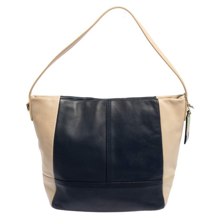 Pre Owned Coach Navy Blue/Beige Leather Legacy Weekend Hobo