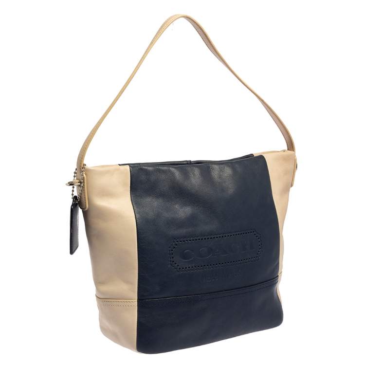 Pre Owned Coach Navy Blue/Beige Leather Legacy Weekend Hobo