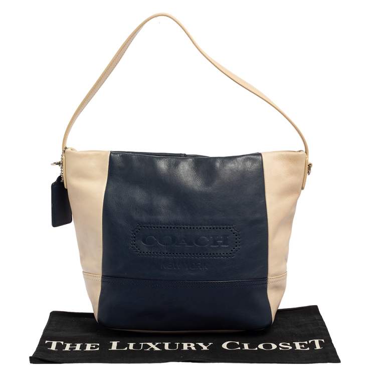 Pre Owned Coach Navy Blue/Beige Leather Legacy Weekend Hobo
