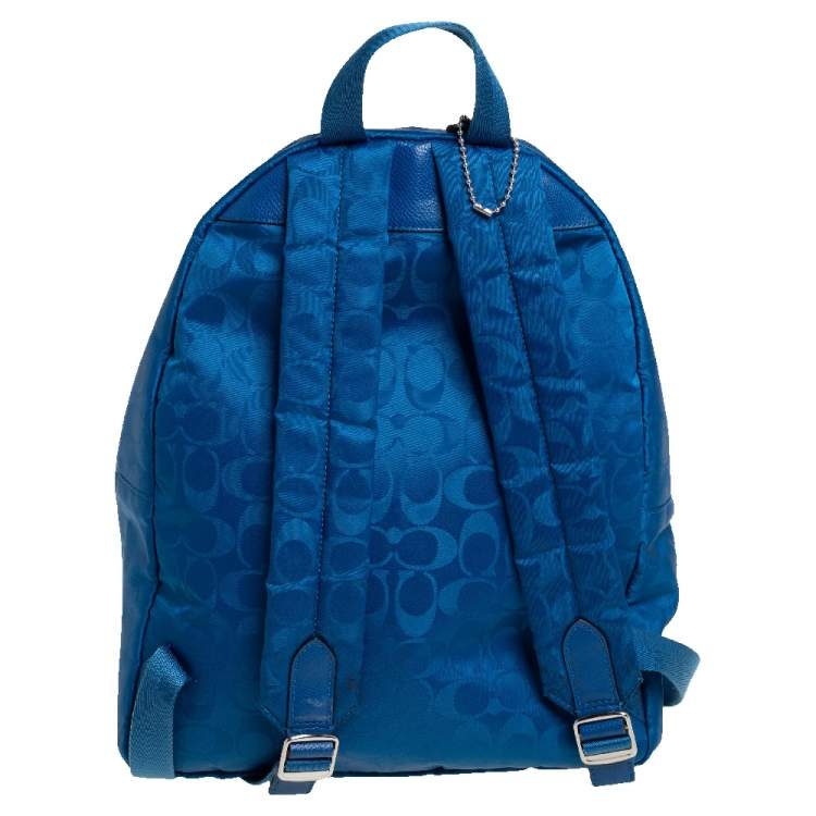 Pre Owned Coach Blue Signature Nylon Backpack