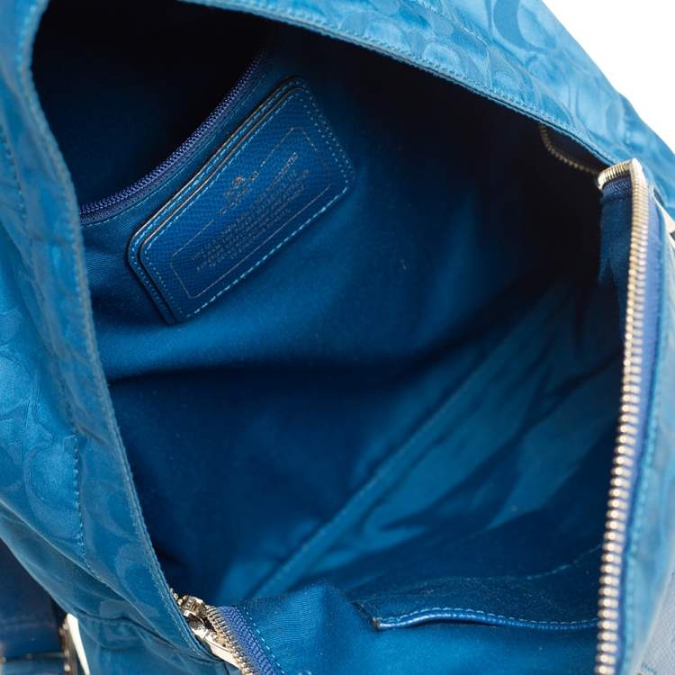 Pre Owned Coach Blue Signature Nylon Backpack