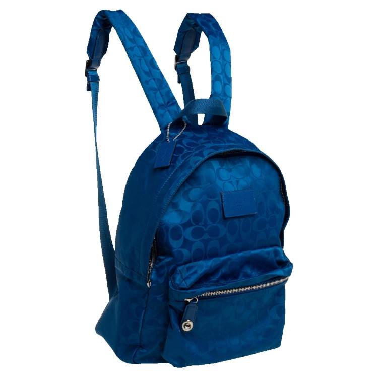 Pre Owned Coach Blue Signature Nylon Backpack