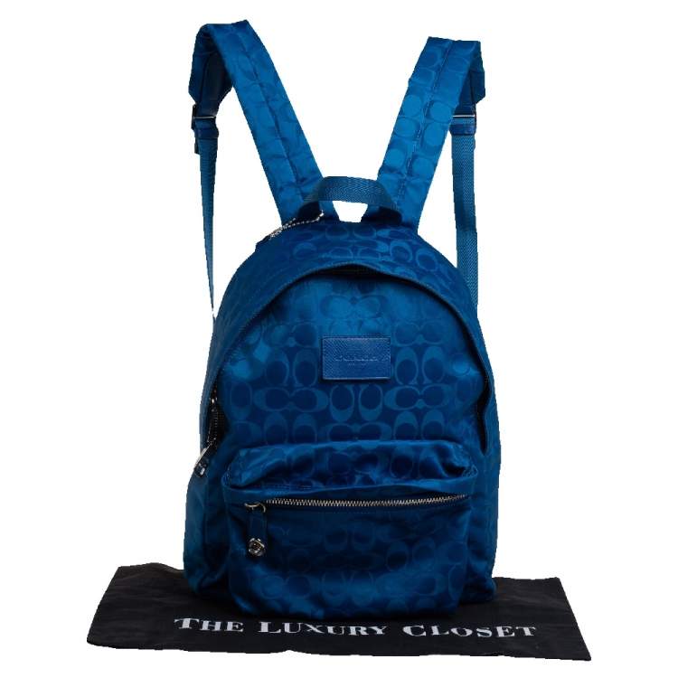Pre Owned Coach Blue Signature Nylon Backpack