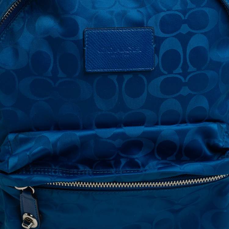 Pre Owned Coach Blue Signature Nylon Backpack