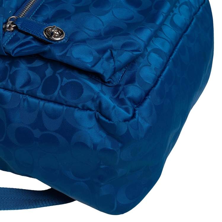 Pre Owned Coach Blue Signature Nylon Backpack