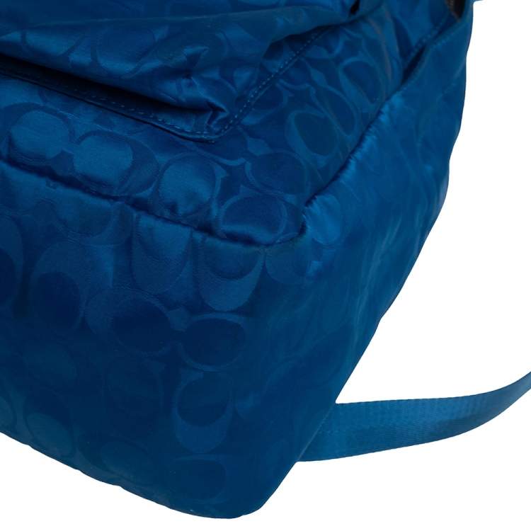 Pre Owned Coach Blue Signature Nylon Backpack
