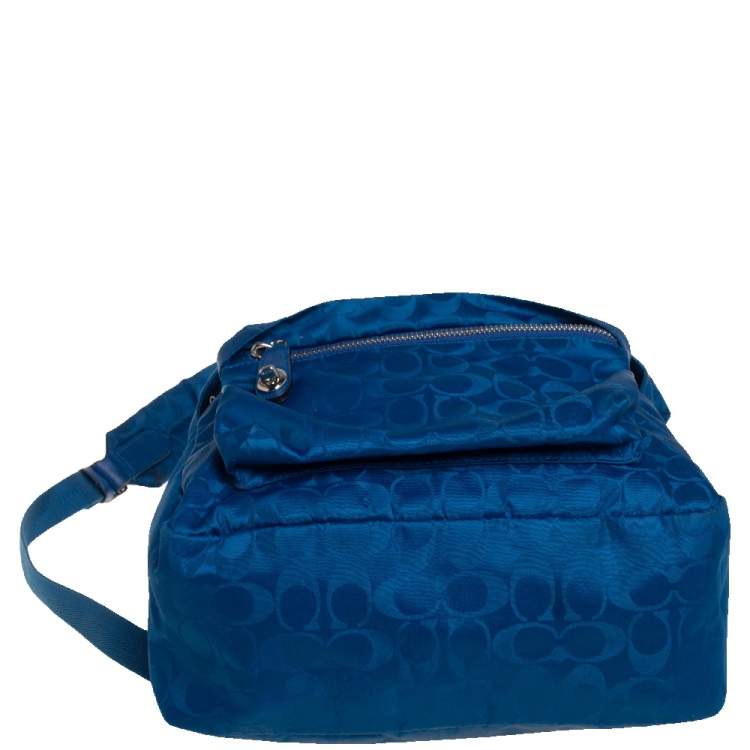 Pre Owned Coach Blue Signature Nylon Backpack