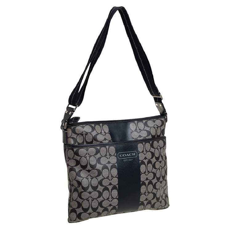 Pre Owned Coach Black Signature Coated Canvas and Leather Heritage Messenger Bag