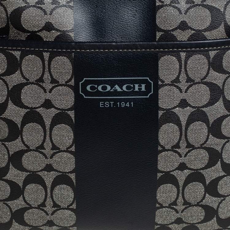 Pre Owned Coach Black Signature Coated Canvas and Leather Heritage Messenger Bag
