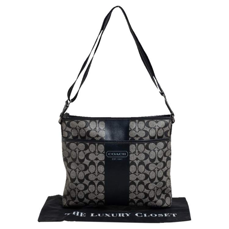 Pre Owned Coach Black Signature Coated Canvas and Leather Heritage Messenger Bag