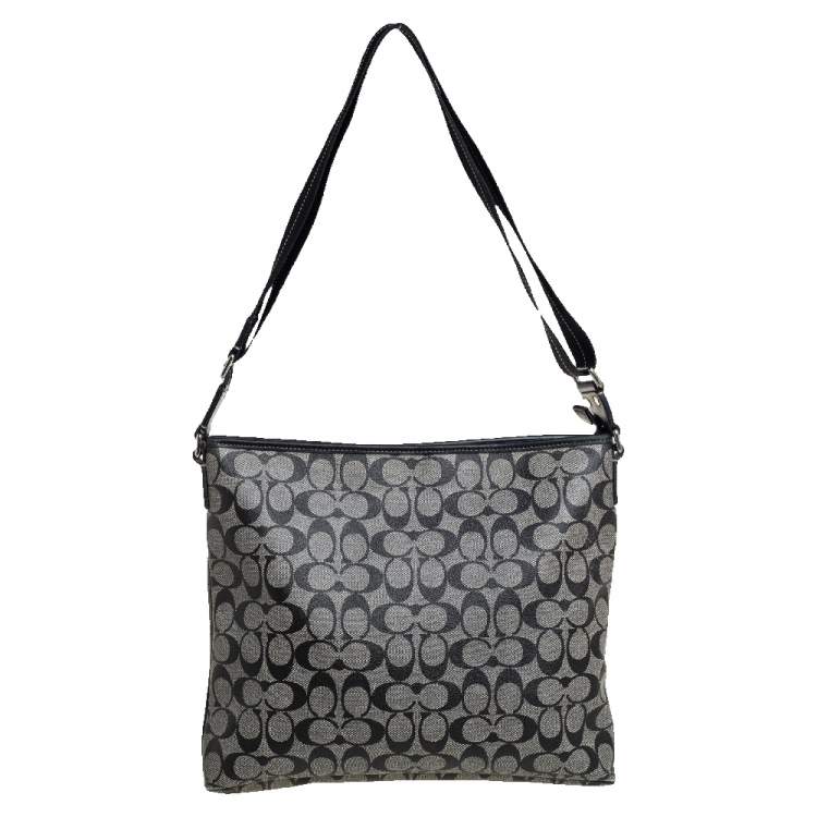 Pre Owned Coach Black Signature Coated Canvas and Leather Heritage Messenger Bag