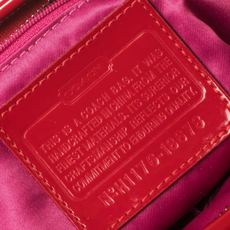 Pre Owned Coach Red Quilted Patent Leather Hippie Pocket Top Handle Bag