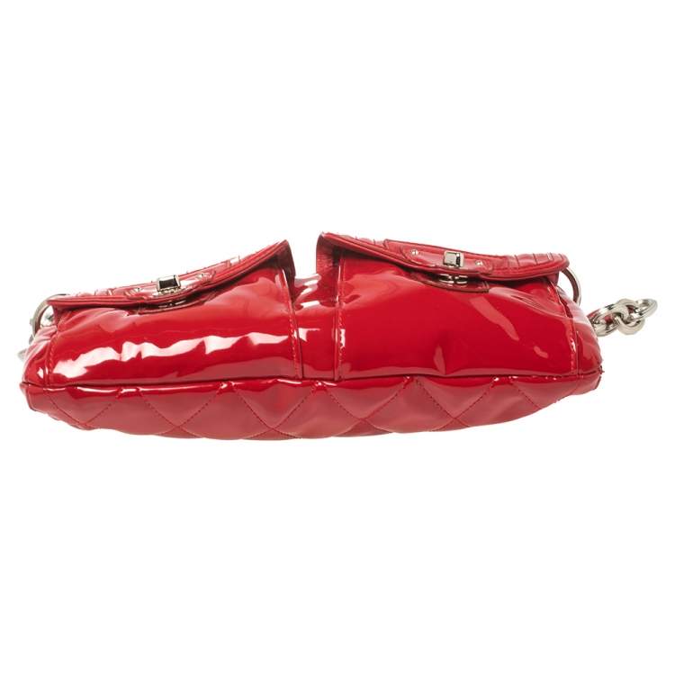 Pre Owned Coach Red Quilted Patent Leather Hippie Pocket Top Handle Bag