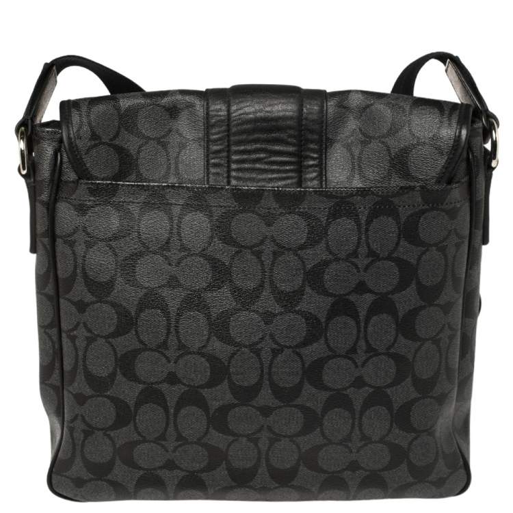 Pre Owned Coach Black/Grey Coated Canvas and Leather Messenger Bag
